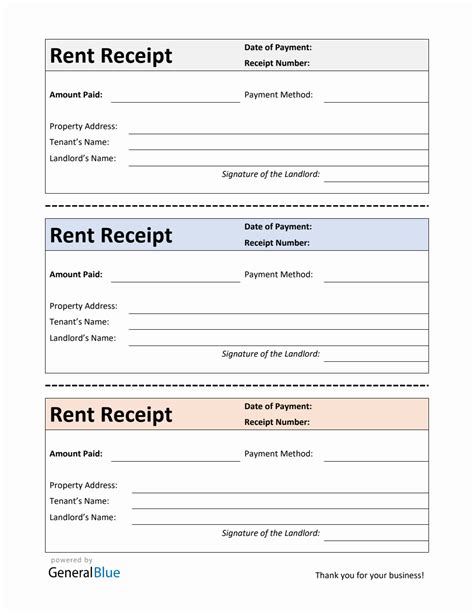 Receipt For Rent Template