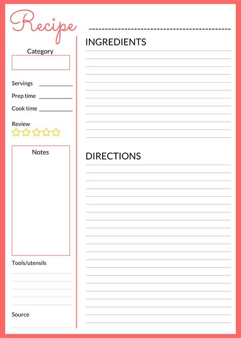 Recipe Page Printable