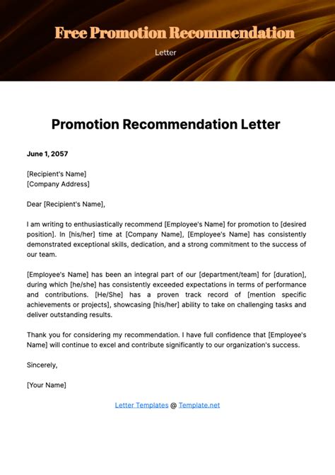 Recommendation For Promotion Template