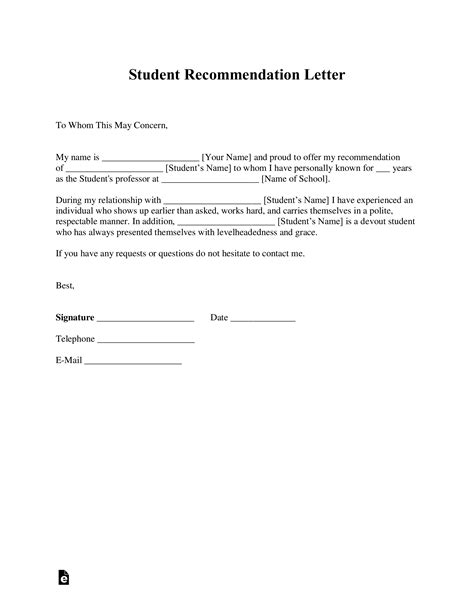 Recommendation Letter Template For Student From Employer
