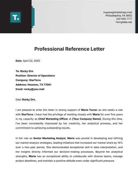 Reference Letter Template For It Professional