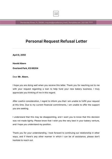 Refusal Letter Template