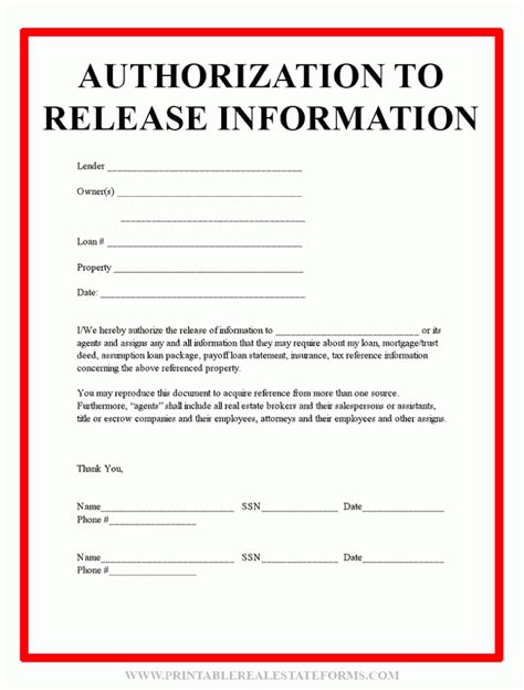 Release Of Information Forms Template