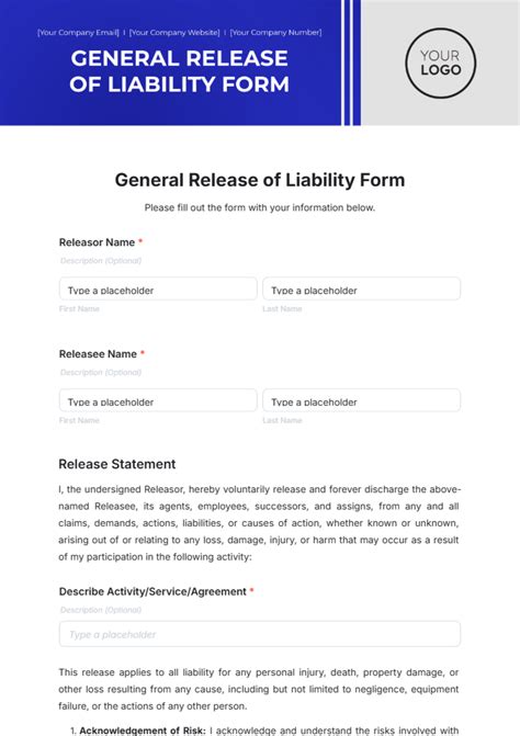 Release Of Liability Form Template