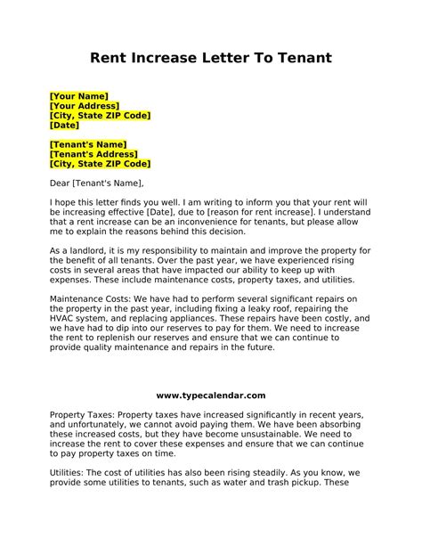 Rent Increase Letter To Tenant Template