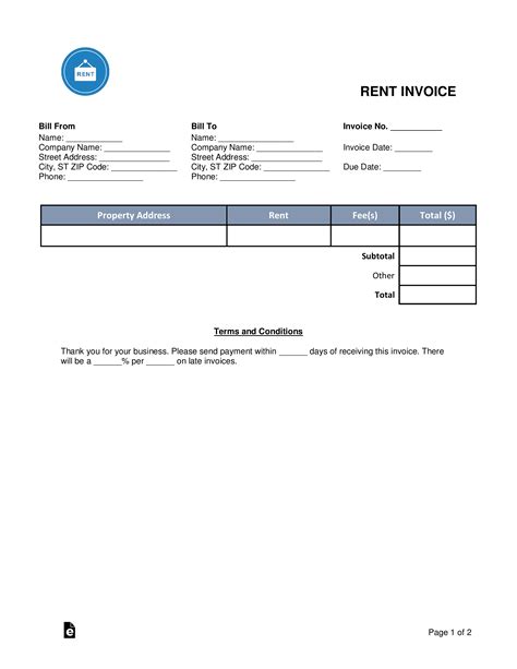 Rent Invoice Template Word
