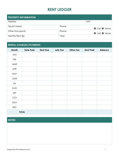Rent Ledger Template Free