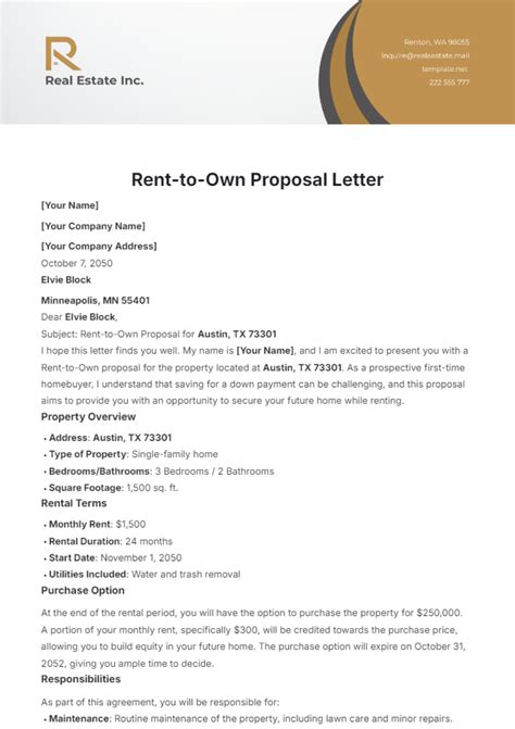 Rent To Own Proposal Letter Template