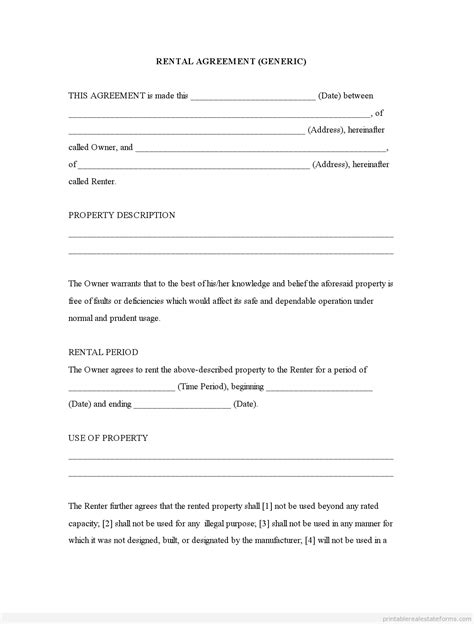 Rental Agreement Free Printable