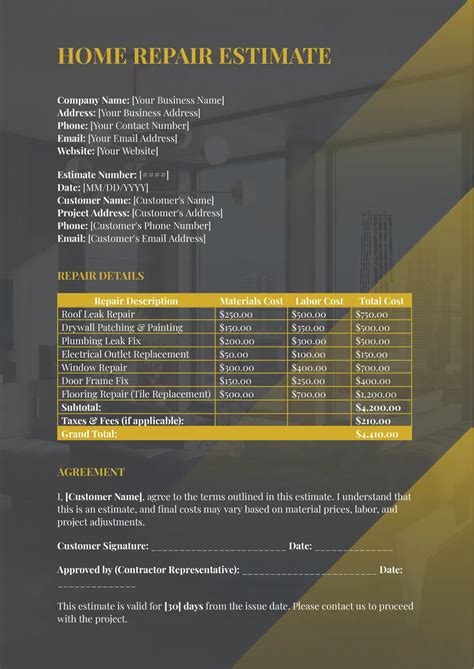 Repair Estimate Template