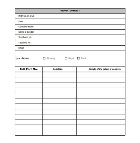 Repair Order Template