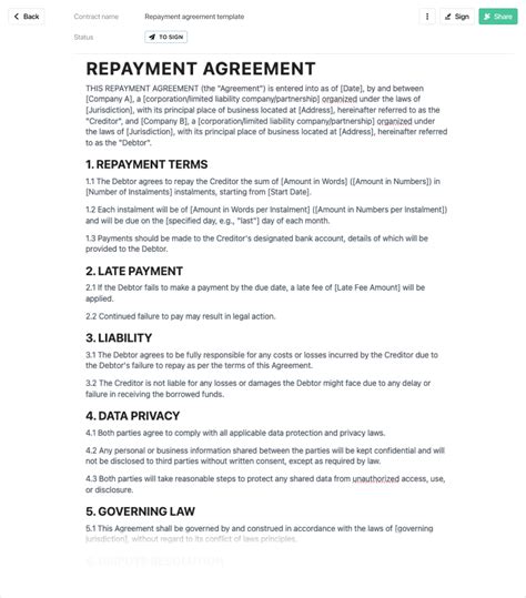 Repayment Agreement Template