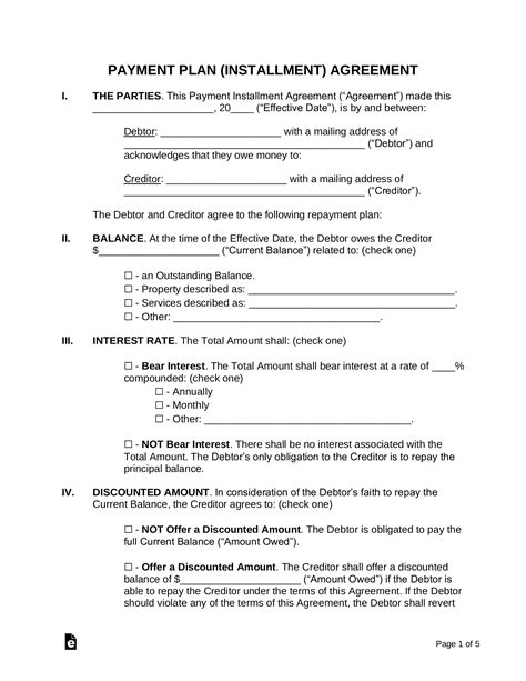 Repayment Plan Agreement Template