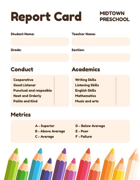 Report Card For Preschool Template