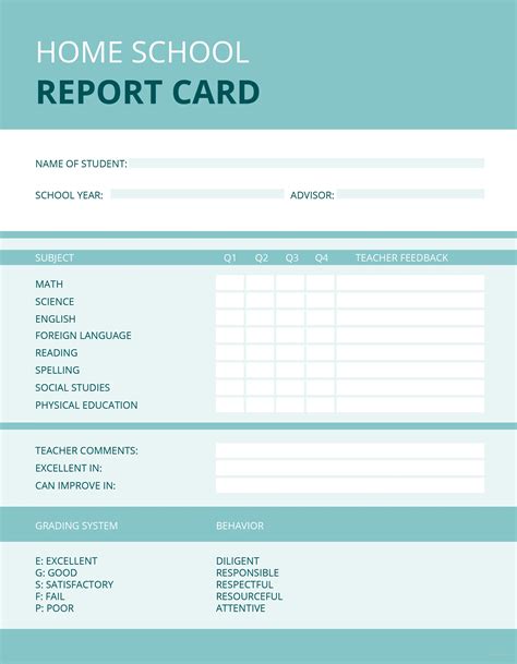 Report Card Template Free