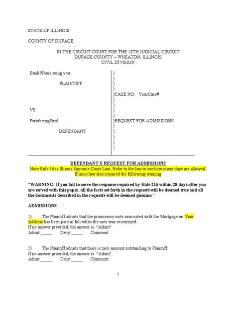 Request For Admissions Template