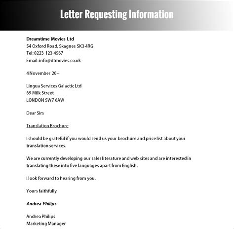 Requesting Information Email Template
