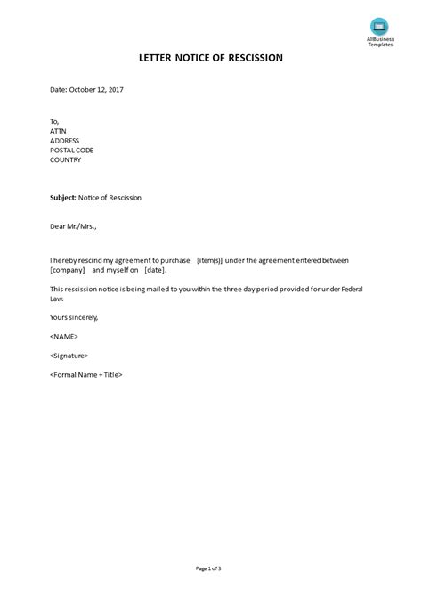 Rescission Letter Template