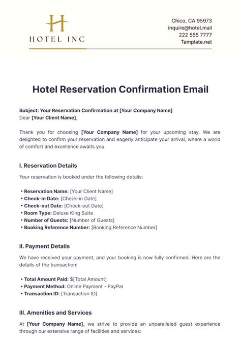 Reservation Confirmation Template