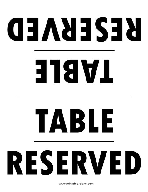 Reserved Signs For Tables Printable