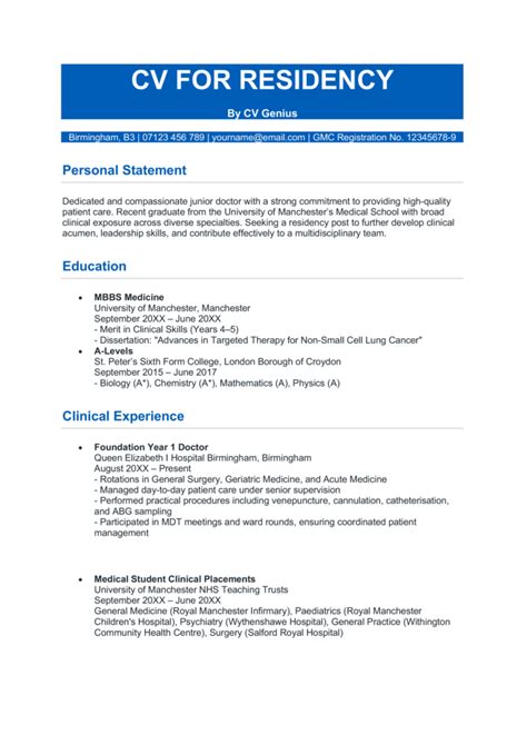 Residency Cv Template Word