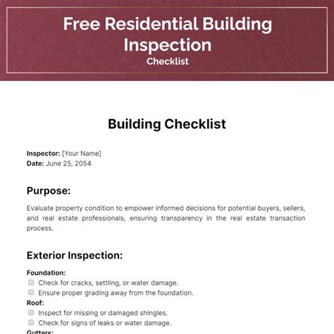 Residential Building Inspection Checklist Template