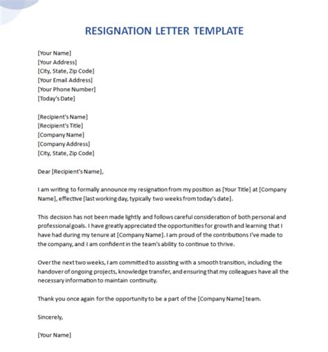 Resignation Letter Template In Word