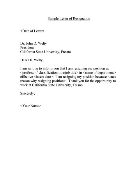 Resignation Letter Template Teacher
