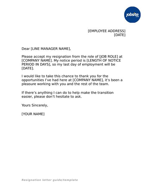 Resignation Template Letter