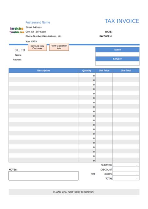 Restaurant Invoice Template