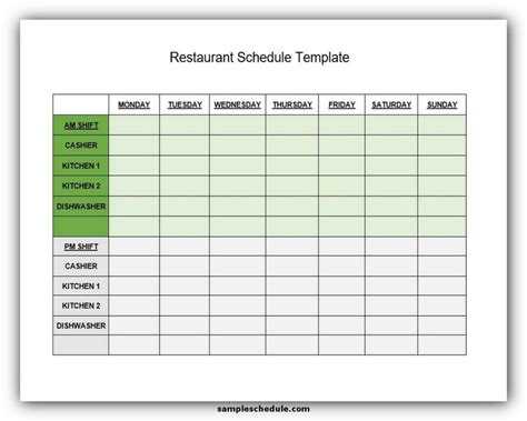 Restaurant Schedule Template
