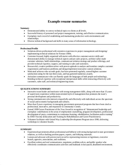 Resume Career Summary