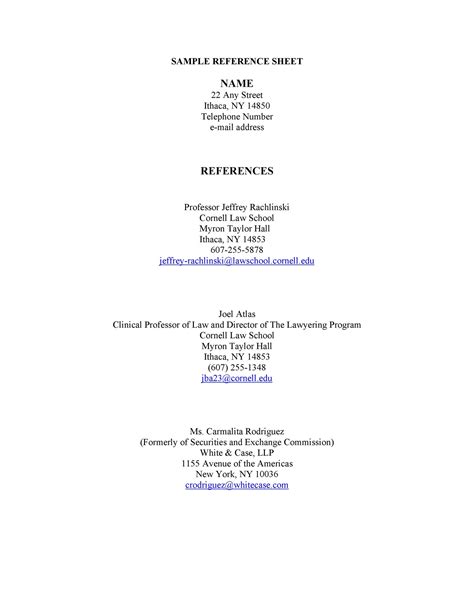 Resume Reference Page Template