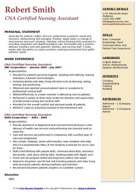 Resume Template For Cna