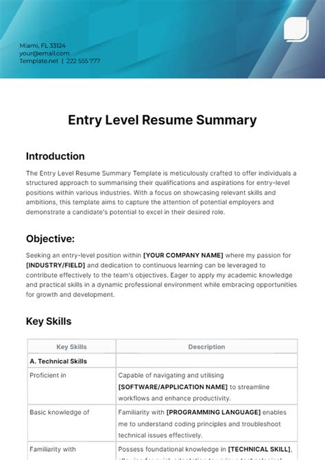 Resume Template For Entry Level Position