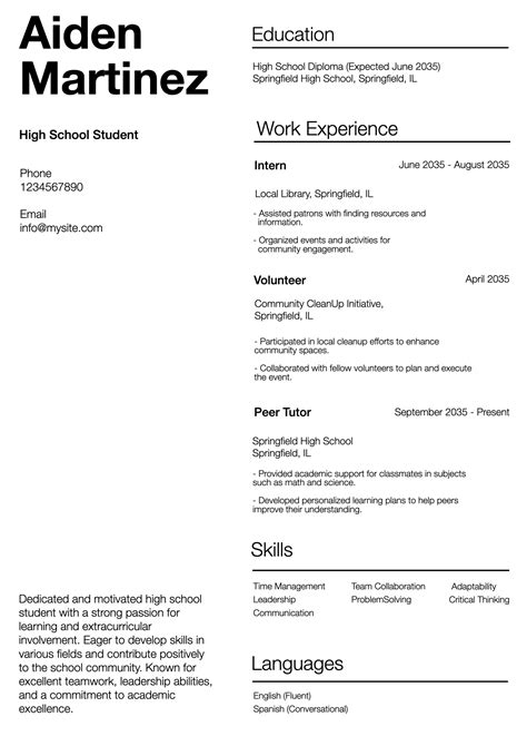 Resume Template For High Schoolers