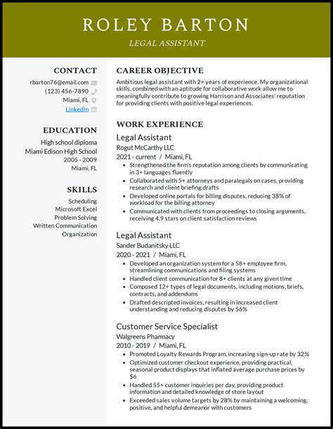 Resume Template For Legal Assistant