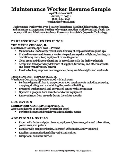 Resume Template For Maintenance Position