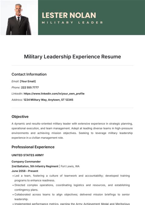 Resume Template For Military To Civilian