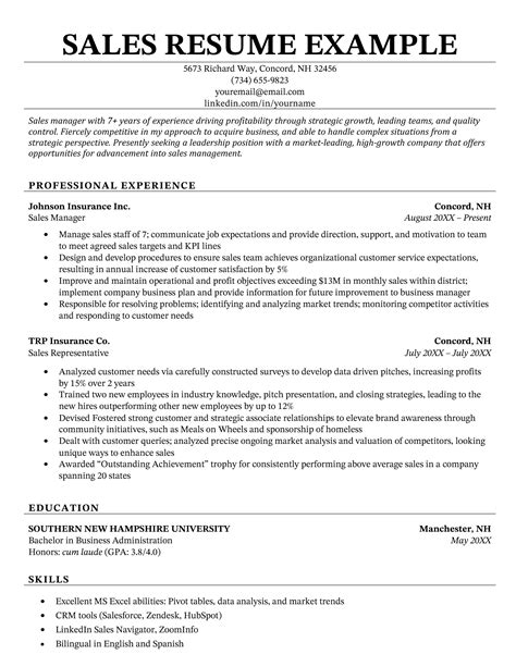 Resume Template For Sales