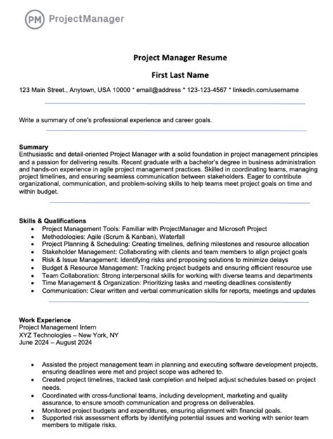 Resume Template Project Manager