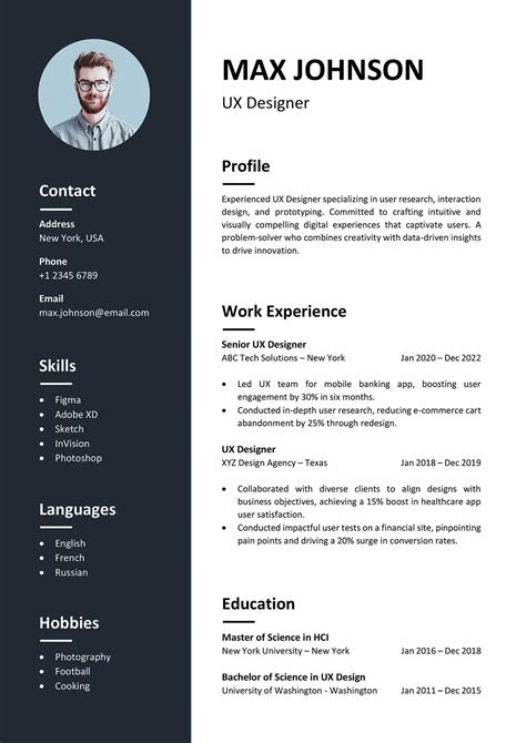Resume Template With Photo