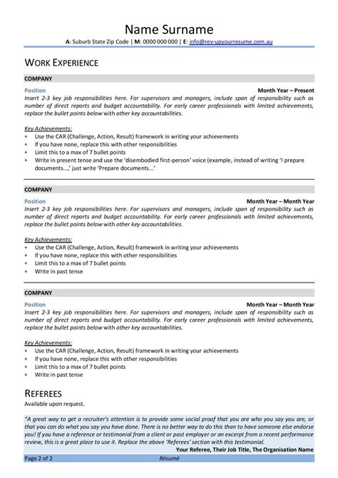 Resume Template Word Australia