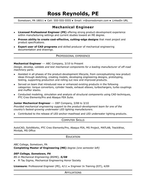 Resume Templates For Engineers