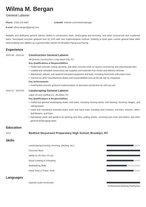 Resume Templates For Labor Jobs