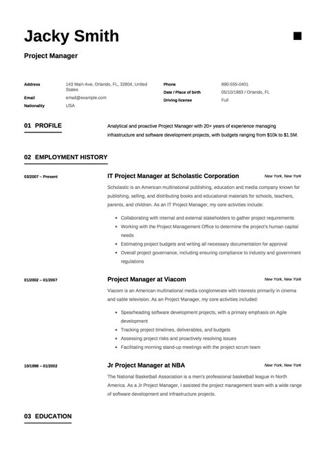 Resume Templates For Project Managers