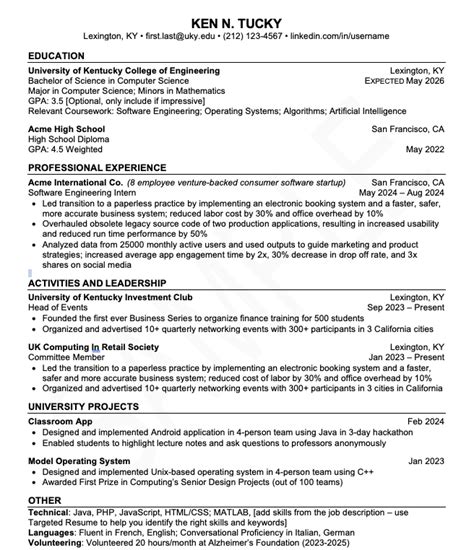 Resume Templates For Students With Little Experience