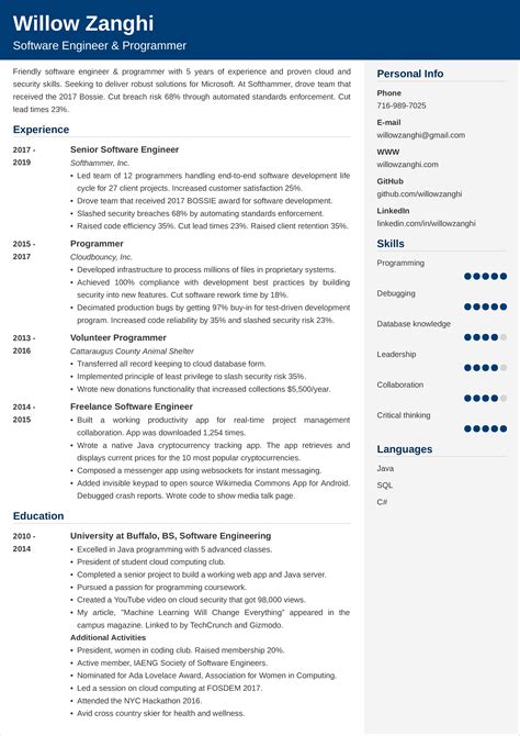 Resume Templates Software Engineer