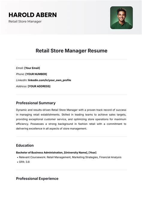 Retail Store Manager Resume Template