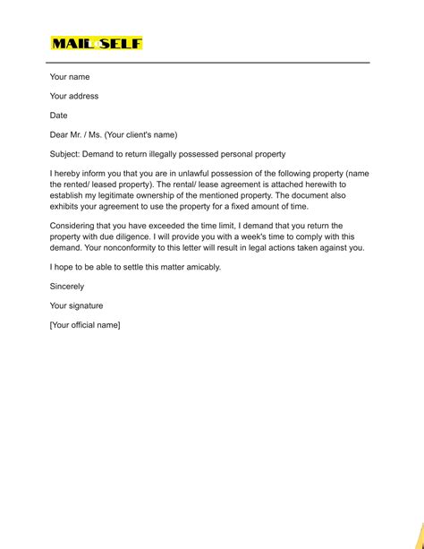 Return Of Personal Property Letter Template